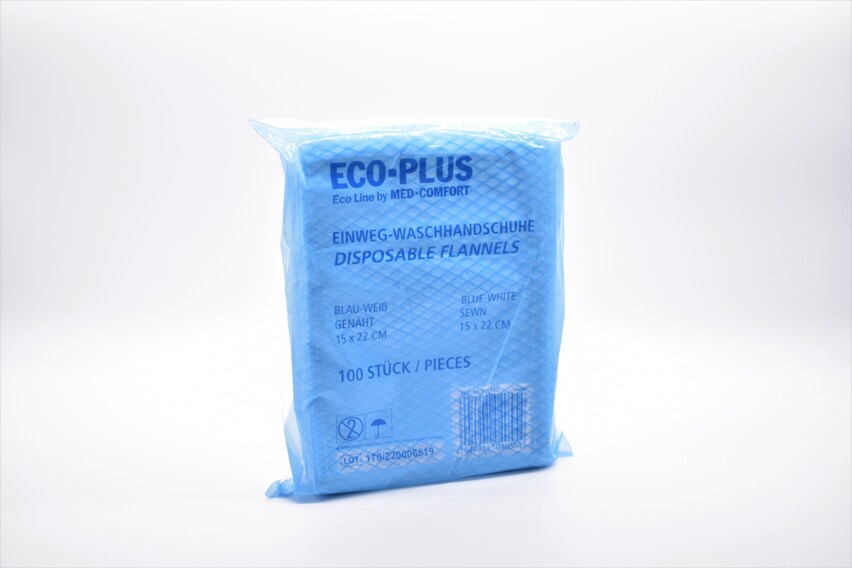 ECO PLUS Einmal-Waschhandschuhe Blau/Weiß 100 Stück