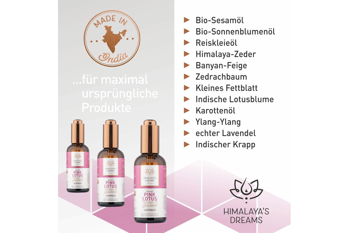 Ayurveda Körper- und Gesichtsöl Pink Lotus - Happiness