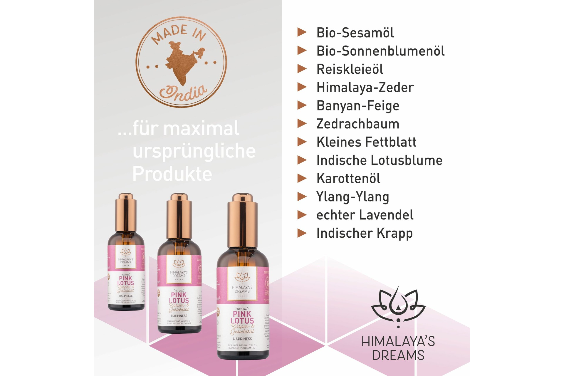Ayurveda Körper- und Gesichtsöl Pink Lotus - Happiness