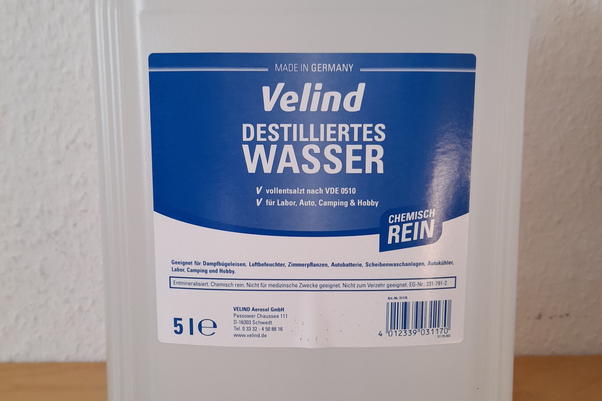 Velind destilliertes Wasser 5l